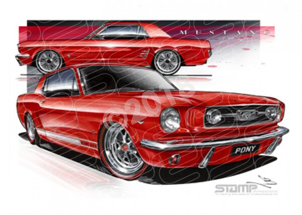FORD MUSTANG 1966 PONY RED A3 FRAMED PRINT STOMP CAR WALL ART