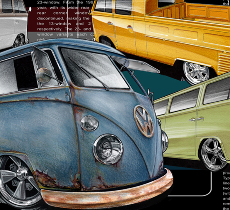 KOMBI VOLKSWAGEN VW TRANSPORTER [1000mm x 300mm Stretched Canvas] STOMP Artwork Detail