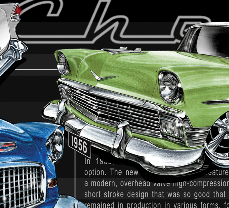 CHEVROLET TRI-FIVE SERIES 1955 1956 1957 [1000mm x 300mm Stretched Canvas] STOMP Artwork Detail