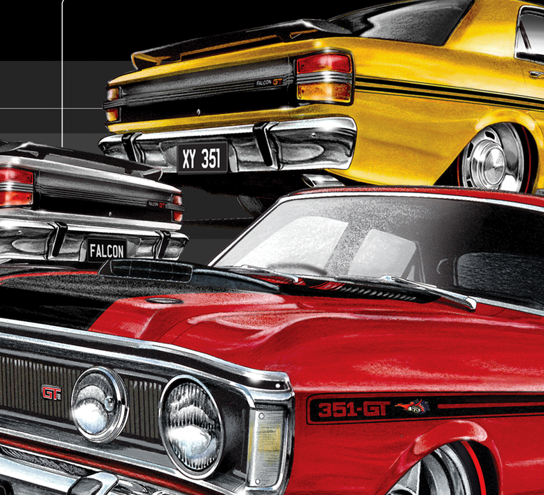FORD GT FALCON XR XW XT XY [1000mm x 300mm Stretched Canvas] STOMP Artwork Detail