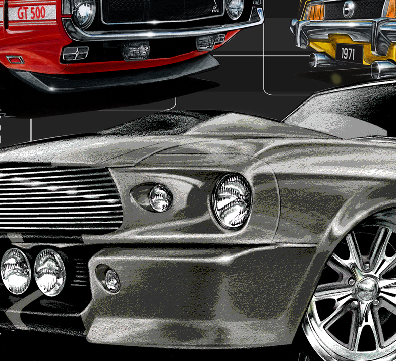 FORD MUSTANG FASTBACK [1000mm x 300mm Stretched Canvas] STOMP Artwork Detail
