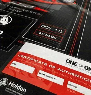 Holden VF II Magnum Ute Certificate of Authenticity