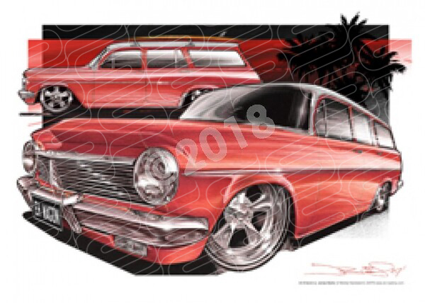 1963 HOLDEN EH STATION WAGON RED A3 FRAMED PRINT (D025C)