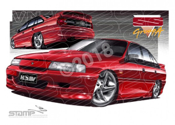 HSV Limited edition cars 1991 VN SS GROUP A COMMODORE DURIF RED A3 FRAMED PRINT (V150)