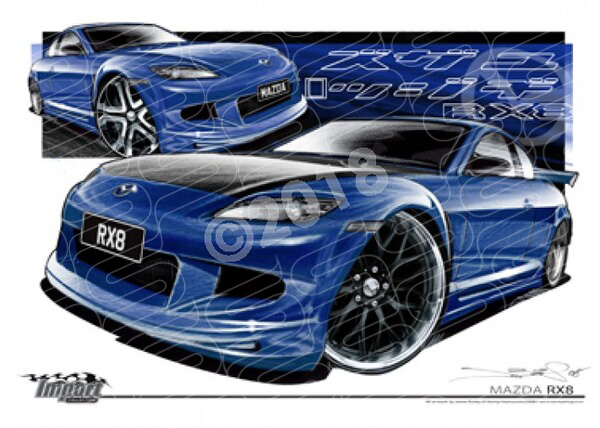 Imports Mazda RX8 BLUE A3 FRAMED PRINT (S036)