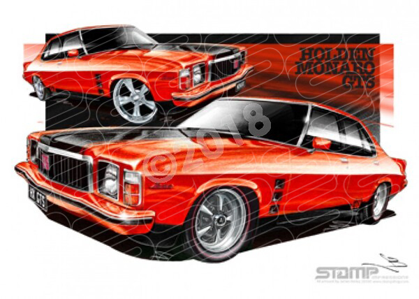 Holden Monaro HX GTS4 RED MANDARIN A3 FRAMED PRINT (HC14A)