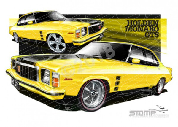 Holden Monaro HX GTS4 ABSINTH YELLOW A3 FRAMED PRINT (HC14C)