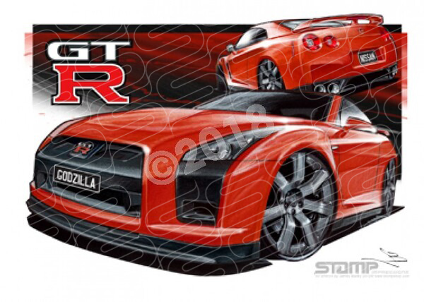 Imports Nissan NISSAN GTR RED 2009 A3 FRAMED PRINT (S037A)