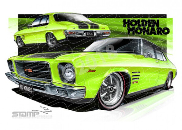 HOLDEN MONARO HQ GTS4 BARBADOS GREEN A3 FRAMED PRINT (HC250)