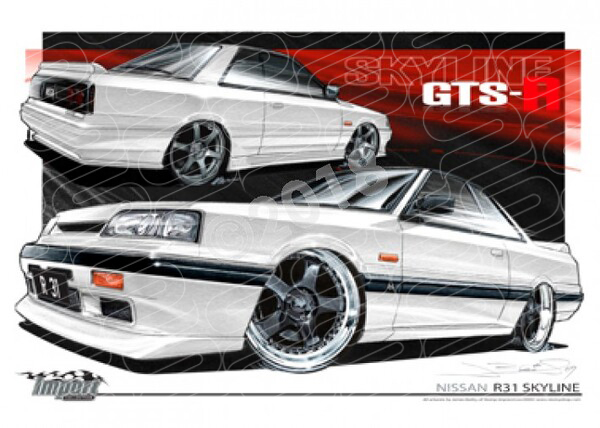 Imports Nissan R31 SKYLINE GTS WHITE A3 FRAMED PRINT (S043)