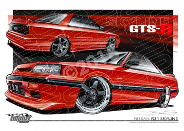 Imports Nissan R31 SKYLINE GTS RED A3 FRAMED PRINT (S044)