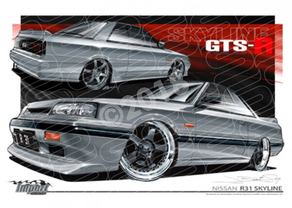 Imports Nissan R31 SKYLINE GTS SILVER A3 FRAMED PRINT (S046)