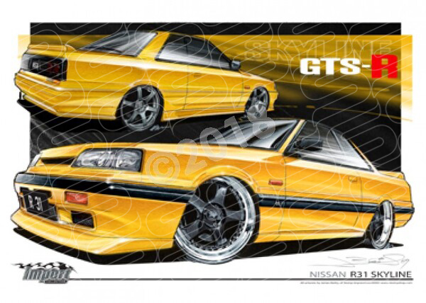 Imports Nissan R31 SKYLINE GTS YELLOW A3 FRAMED PRINT (S047)