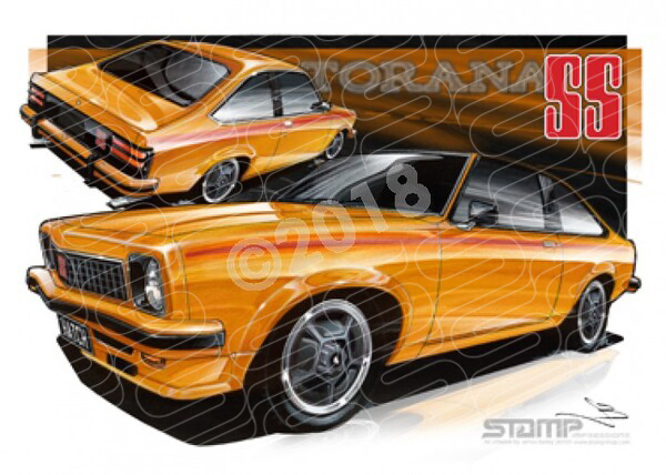 HOLDEN TORANA LX SS HATCH PAPAYA A3 FRAMED PRINT