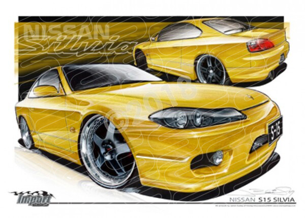 Imports Nissan S15 SILVIA YELLOW A3 FRAMED PRINT (S053)