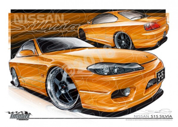 Imports Nissan S15 SILVIA ORANGE A3 FRAMED PRINT (S054)