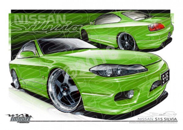 Imports Nissan S15 SILVIA GREEN A3 FRAMED PRINT (S055)