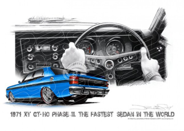 FORD XY GT FALCON DASH ELECTRIC BLUE BLACK STRIPES A3 FRAMED PRINT (FS009)