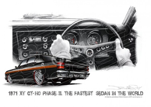 FORD XY GT FALCON DASH ONYX BLACK ORANGE STRIPE A3 FRAMED PRINT (FS018)