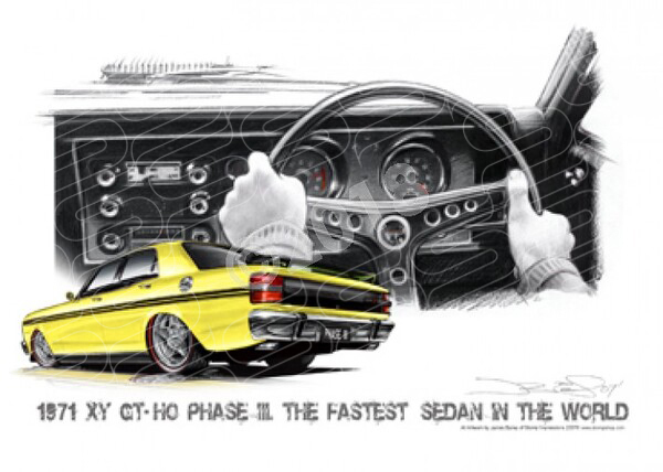 FORD XY GT FALCON DASH RAA YELLOW LEMON BLACK STRIPES A3 FRAMED PRINT (FS020)