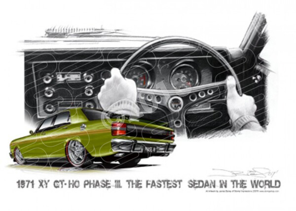 FORD XY GT FALCON DASH LIMELIGHT METALLIC GOLD STRIPES A3 FRAMED PRINT (FS021)