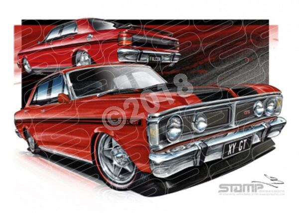 FORD XY GT FALCON TRACK RED BLACK STRIPES A3 FRAMED PRINT (FT076A)