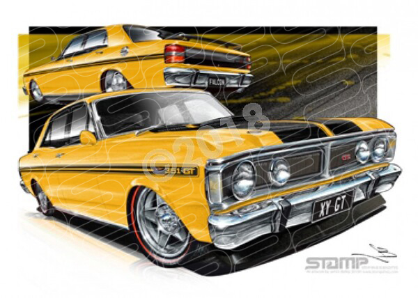FORD XY GT FALCON YELLOW ORCHRE A3 FRAMED PRINT (FT081C)