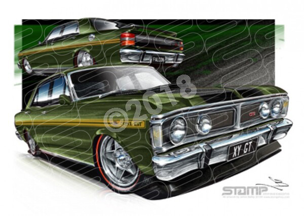 FORD XY GT FALCON JEWEL GREEN A3 FRAMED PRINT (FT081F)