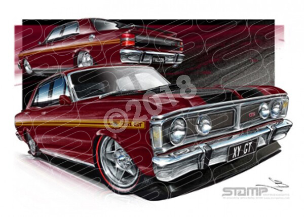 FORD XY GT FALCON VINTAGE BURGUNDY A3 FRAMED PRINT (FT081G)
