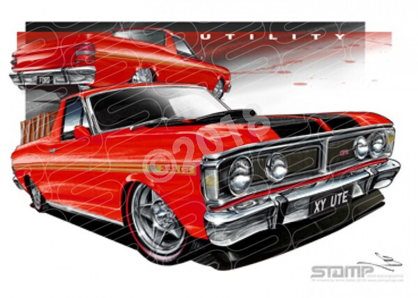 Ford Ute XY UTE XY FALCON UTE TRACK RED GOLD STRIPES A3 FRAMED PRINT (FT082I)