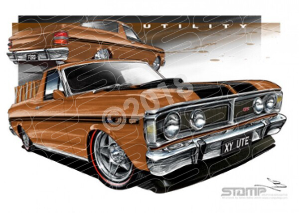 Ford Ute XY UTE XY FALCON UTE NUGGET GOLD A3 FRAMED PRINT (FT082M)