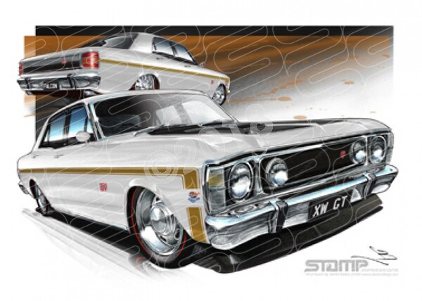 FORD XW GT FALCON DIAMOND WHITE GOLD STRIPE A3 FRAMED PRINT CAR WALL ART