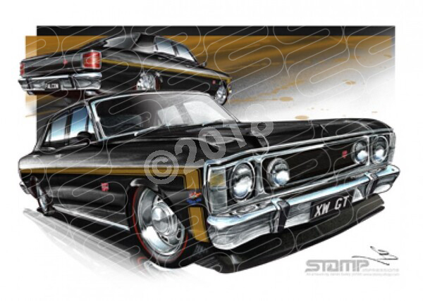 FORD XW GT FALCON ONYX BLACK A3 FRAMED PRINT (FT072G)