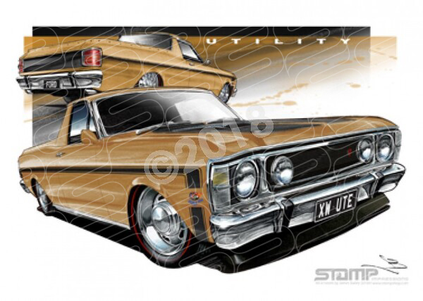 Ford Ute XW UTE XW FALCON UTE GRECIAN GOLD BLACK STRIPES A3 FRAMED PRINT (FT082S)