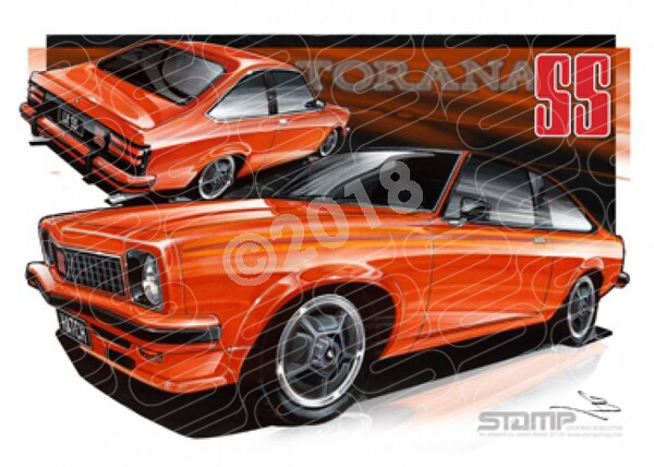 HOLDEN TORANA LX SS HATCH MANDARIN RED A3 FRAMED PRINT (HC269)