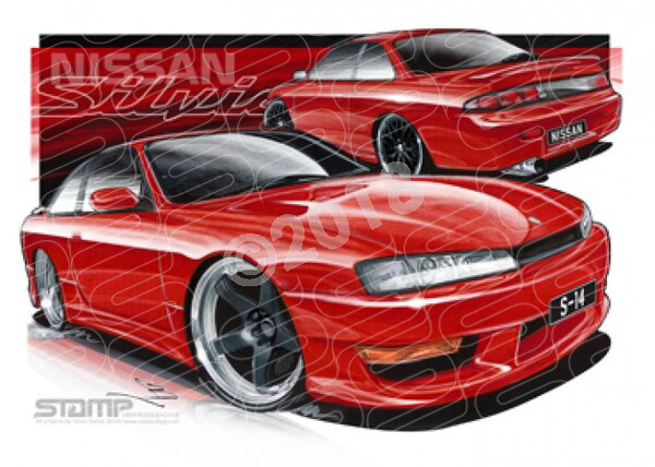 Imports Nissan S14 SILVIA RED A3 FRAMED PRINT (S057)