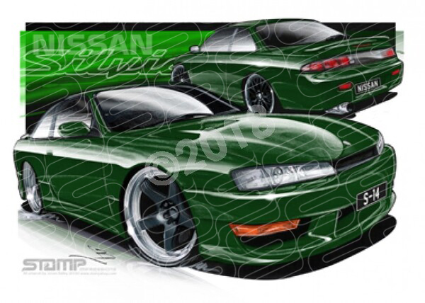Imports Nissan S14 SILVIA GREEN A3 FRAMED PRINT (S060)