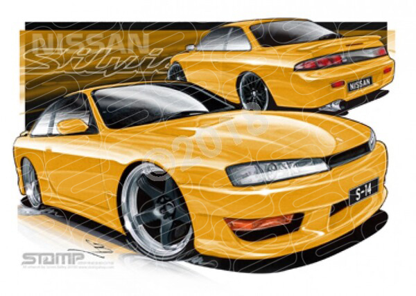 Imports Nissan S14 SILVIA YELLOW A3 FRAMED PRINT (S063)