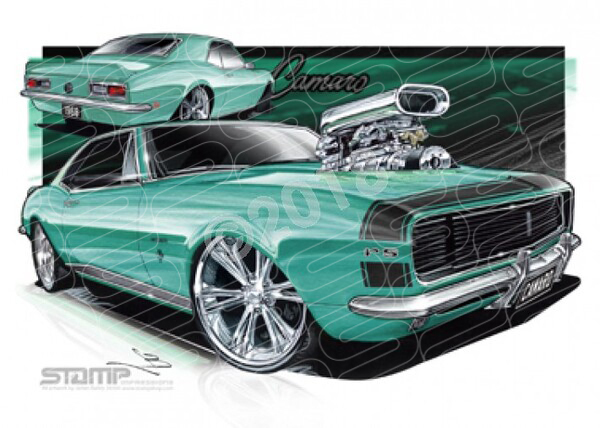 1967 CHEVROLET RS CAMARO TURQUOISE A3 FRAMED PRINT (D034)
