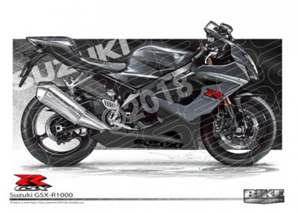 Bikes SUSUKI GSX R1000 BLACK A3 FRAMED PRINT (T009B)
