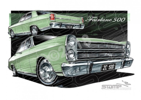 Ford FAIRLANE 500 1969 ZC FORD 500 FAIRLANE LIME FROST A3 FRAMED PRINT (FT200E)