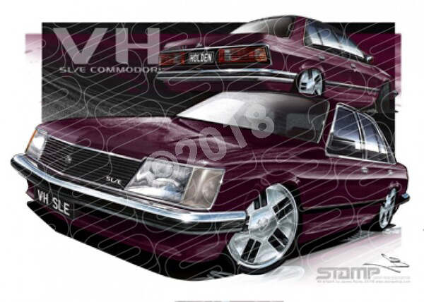 Holden Commodore VH 1981 VH SLE COMMODORE BURGUNDY A3 FRAMED PRINT (HC127B)