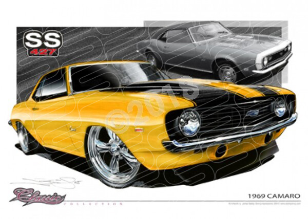 Classic CHEVROLET 1969 CAMARO YELLOW A3 FRAMED PRINT (C013B)