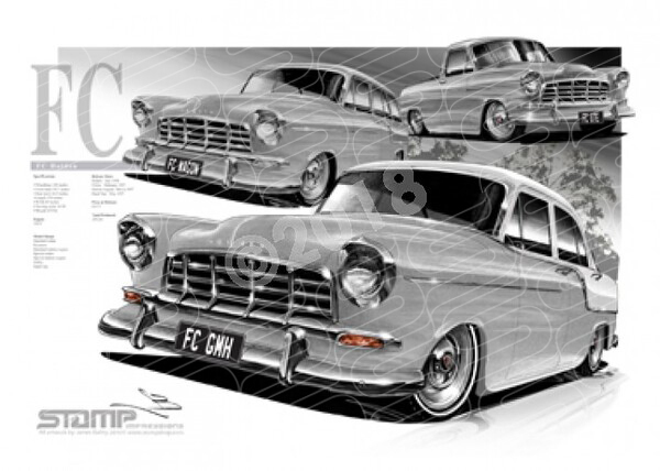 Holden Classic FC FC WHITE OVER GREY A3 FRAMED PRINT (HC293)