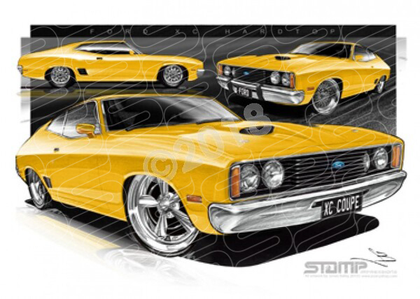 Ford Coupe XC XC COUPE YELLOW A3 FRAMED PRINT (FT226B)