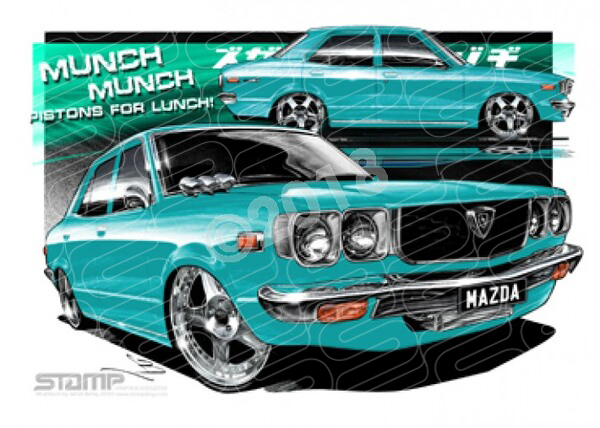 Imports Mazda RX3 TURQUOISE A3 FRAMED PRINT (S012C)