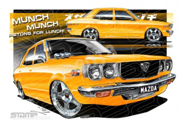 Imports Mazda RX3 YELLOW A3 FRAMED PRINT (S012K)