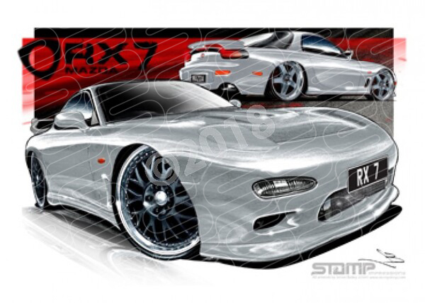 Imports Mazda RX7 GEN 3 SILVER A3 FRAMED PRINT (S005C)