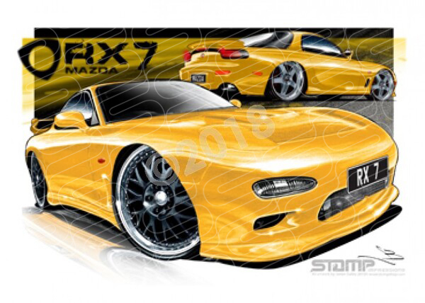 Imports Mazda RX7 GEN 3 YELLOW A3 FRAMED PRINT (S005D)
