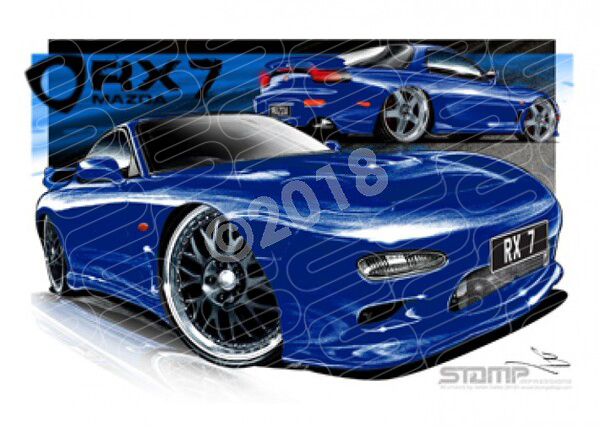 Imports Mazda RX7 GEN 3 BLUE A3 FRAMED PRINT (S005F)